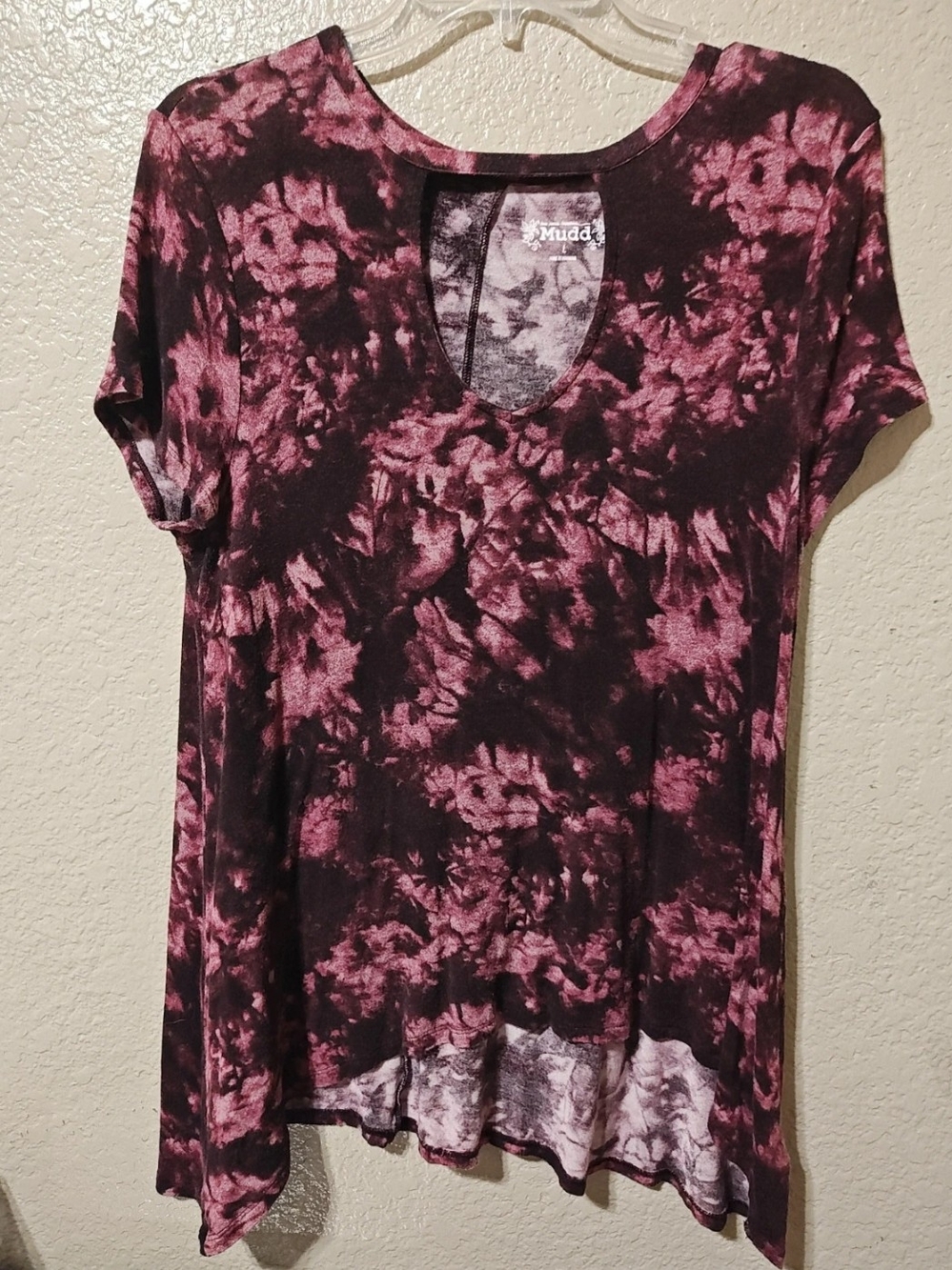 Mudd Pink and Black Tie-Dye Scoop Neck Short Sleeve Tee